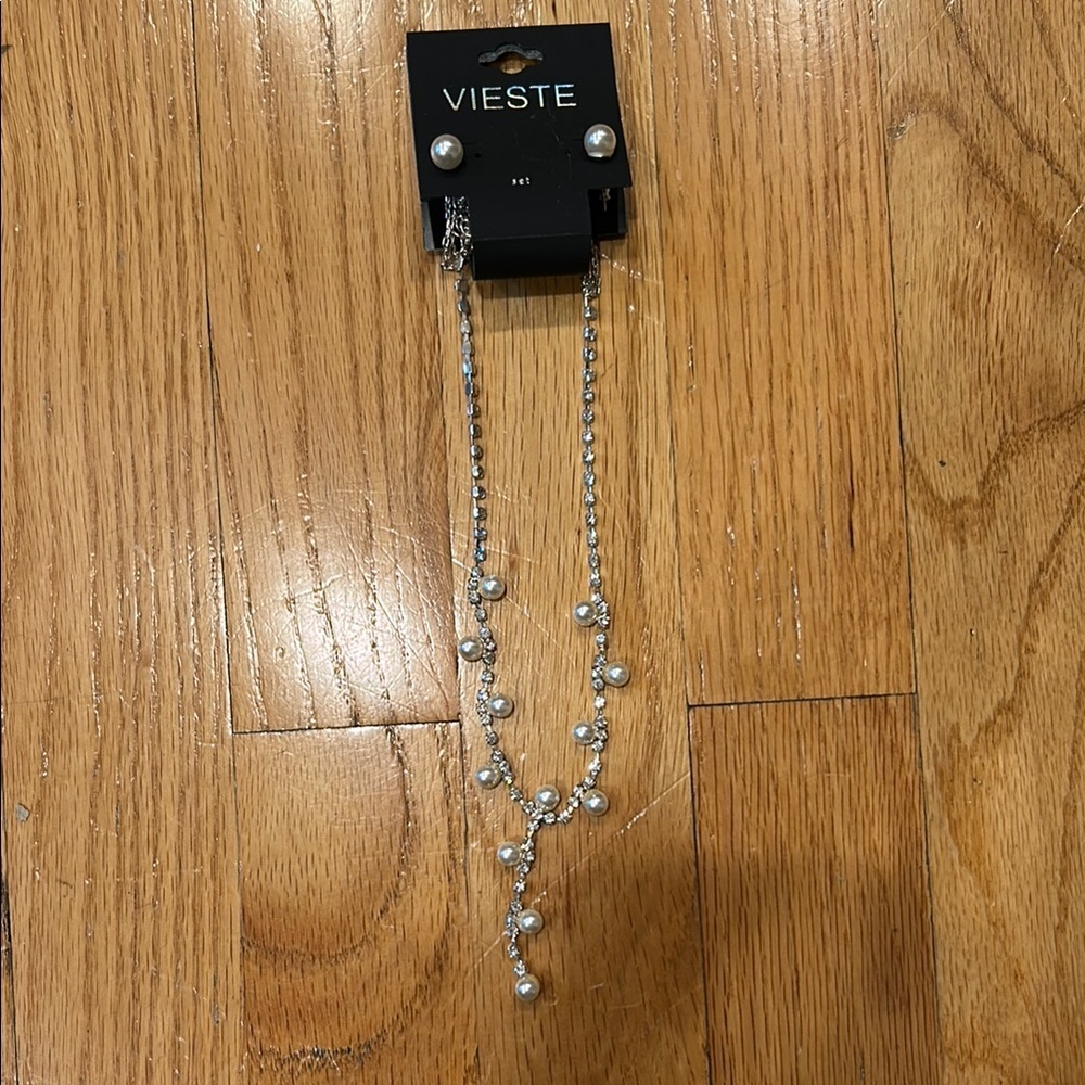 Vieste Silver and White Glass Pearl Jewelry Set